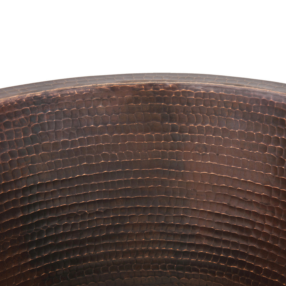 14" Round Hammered Copper Bar Sink With  2" Drain Size, Oil Rubbed Bronze, 2"