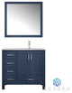 Jacques 36" Vanity, Wht Carrara Marble Top w/ 34" Mirror, Navy Blue, Right