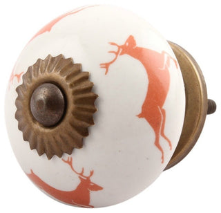 Set of 4 Peach Reindeer Ceramic Drawer Knobs