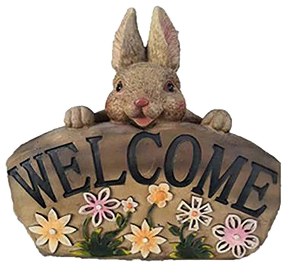 Garden Rabbit Statue Welcome Sign