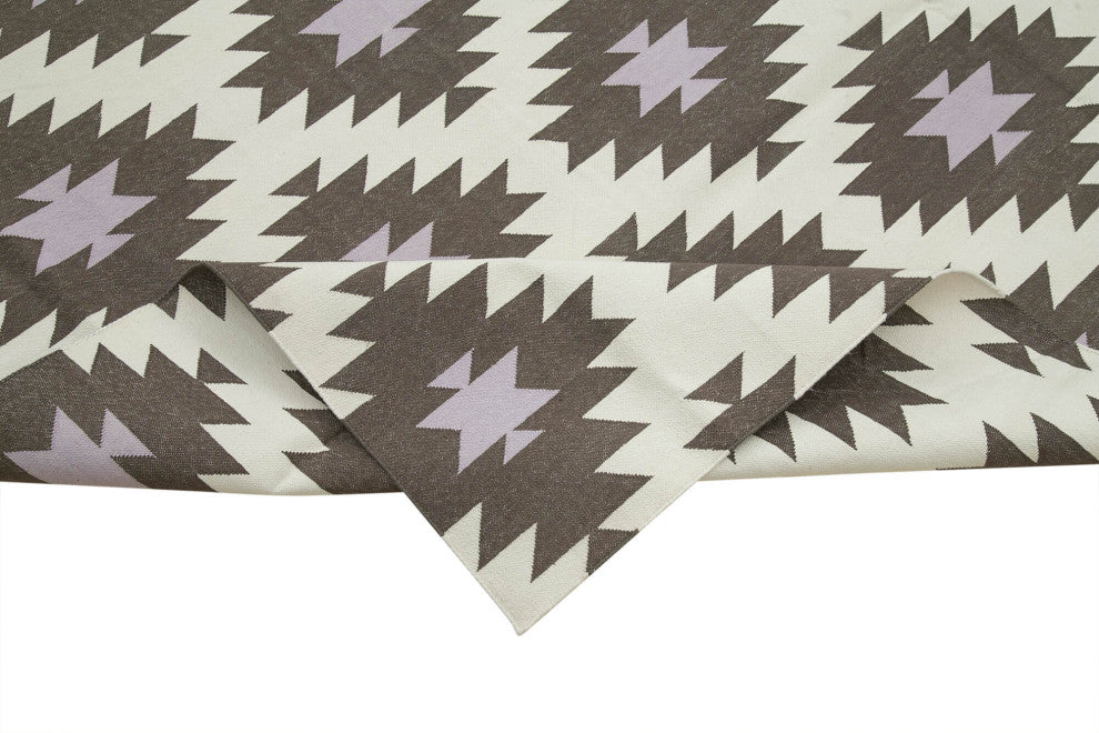 Rug N Carpet - Handmade Wool 9' 9'' x 13' 4'' Geometric Dhurrie Kilim Rug