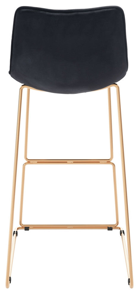 Bar Stool Chair Barstool, Set of 2, Steel Metal, Fabric, Black, Gold, Cafe