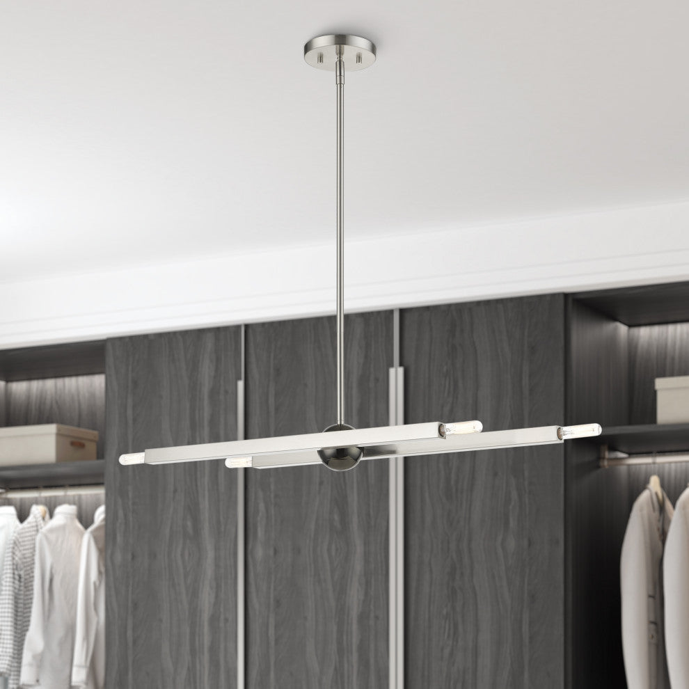 Livex Lighting Monaco 4-Light Linear Chandelier, Brushed Nickel/Black Chrome