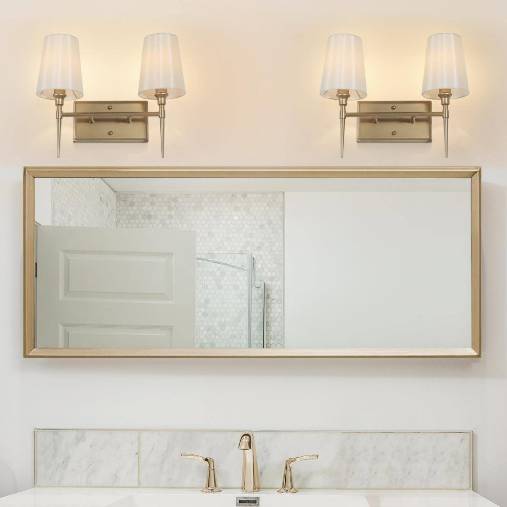 LALUZ Matte Gold with Fabric Shade Modern Bathroom Vanity Light, 2-Light