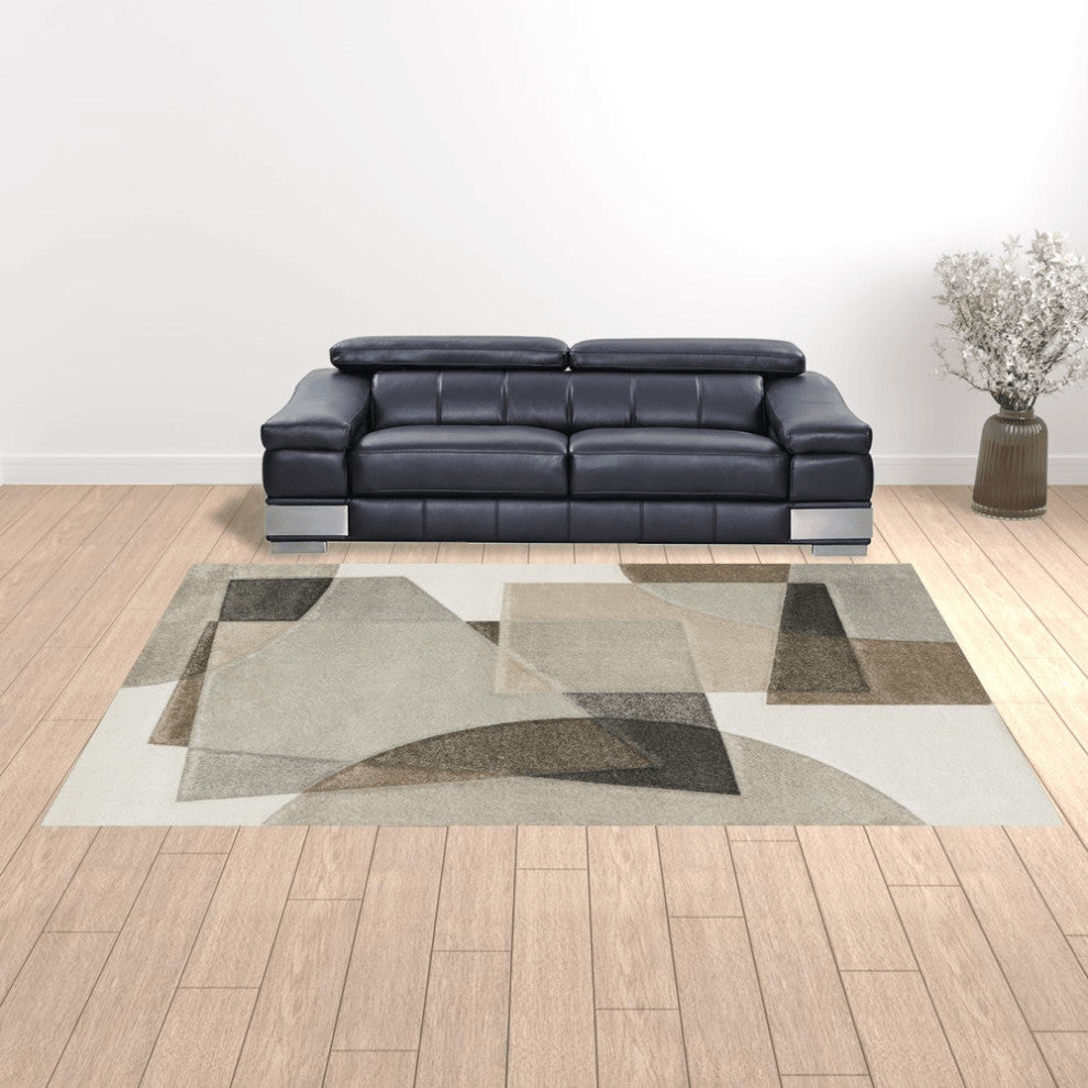 10' X 13' Beige Geometric Power Loom Stain Resistant Area Rug