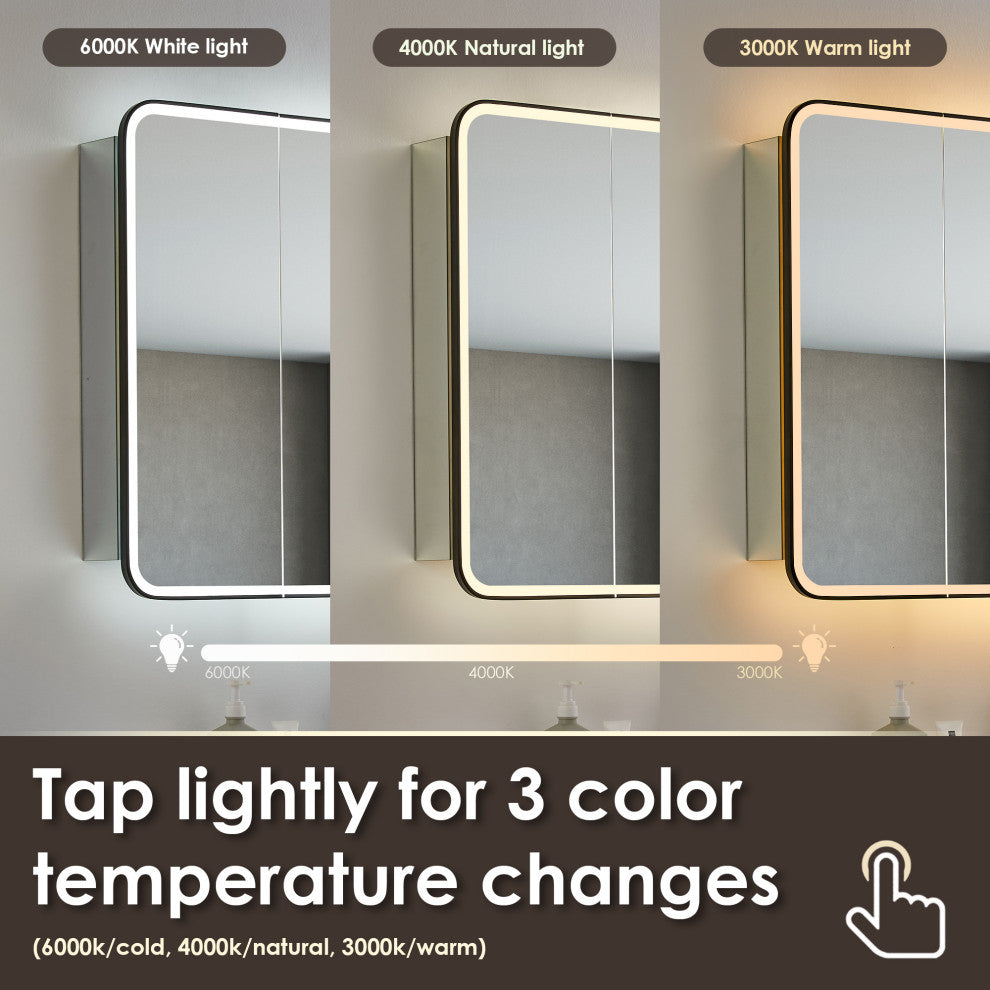 Ostaria Surface-Mount/Reccessed LED Lighted Bathroom Medicine Cabinet, 24"