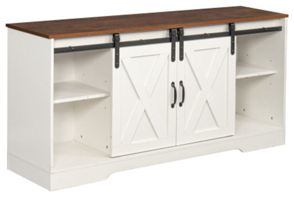 Farmhouse Wood Entertainment Center Modern Storage Cabinet TV Table with white
