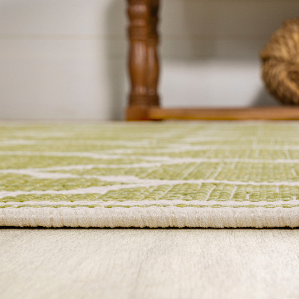 Trebol Moroccan Trellis Textured Weave Indoor/Outdoor, Green/Cream, 5' Round
