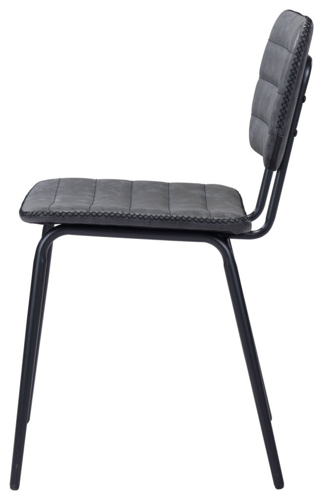 Dining Chair, Set of 2, Faux Vinyl Leather, Steel, Vintage Black, Cafe Bistro