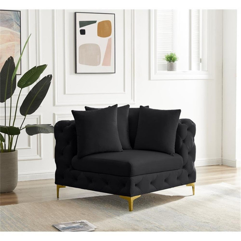 Maklaine Modern / Contemporary Black Finish Velvet Corner Chair