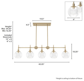 Xidane Alturas Gold, Clear Glass 5 Light Linear Chandelier Light