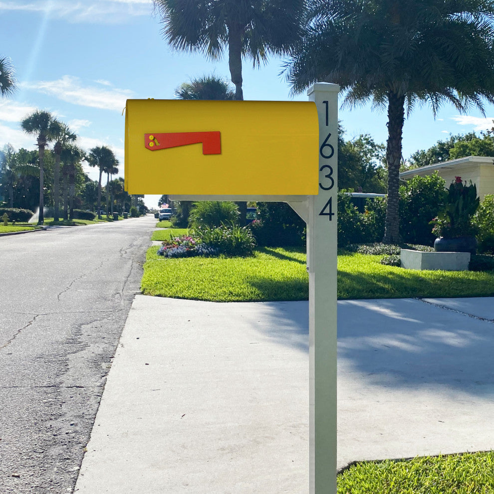 Mid Modern Rigby Curbside Mailbox and Post, Yellow