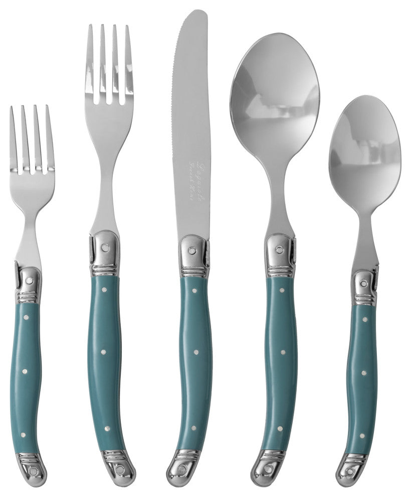 French Home Laguiole 20 Piece Stainless Steel Flatware Service for 4 Aegean Teal