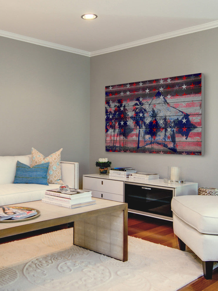 "Stars and Palms" Print on White Wood, 45"x30"