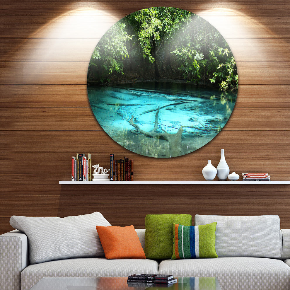 Emerald Pond In Deep Forest, Landscape Photo Round Wall Art, 11"