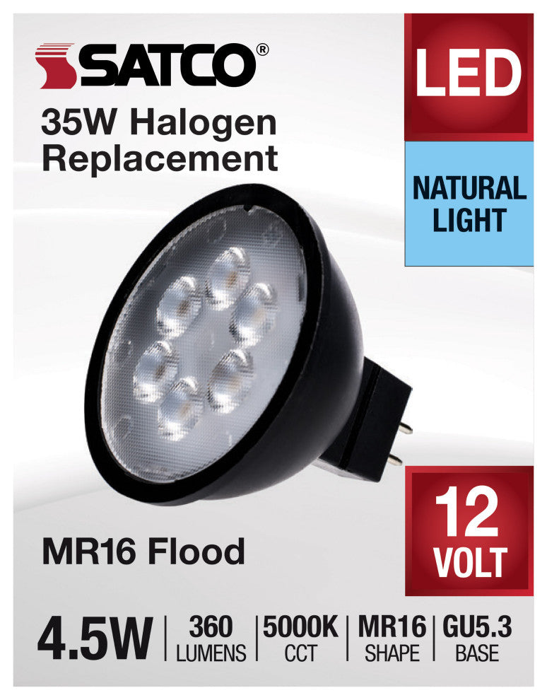 4.5W MR16 LED, Black Finish, 5000K, GU5.3 Base, 360 Lumens, 12V