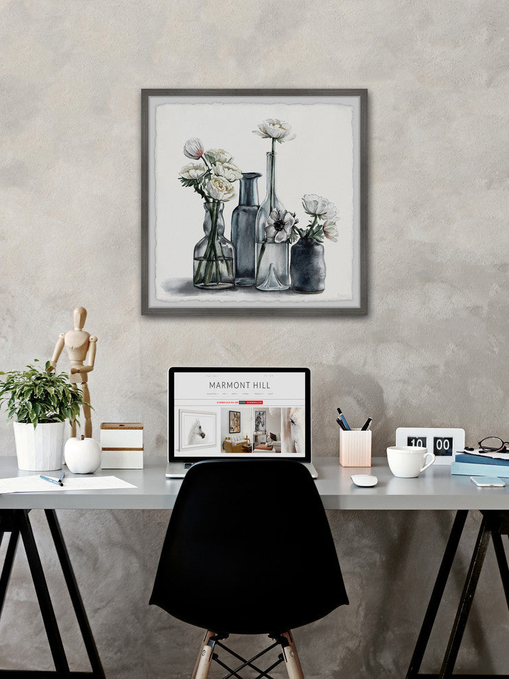 "Dark Bottle Blooms" Framed Painting Print, 32"x32"