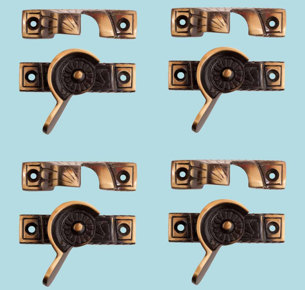 4 Piece Ornate Solid Antique Brass Window Sash Lock Renovators Supply