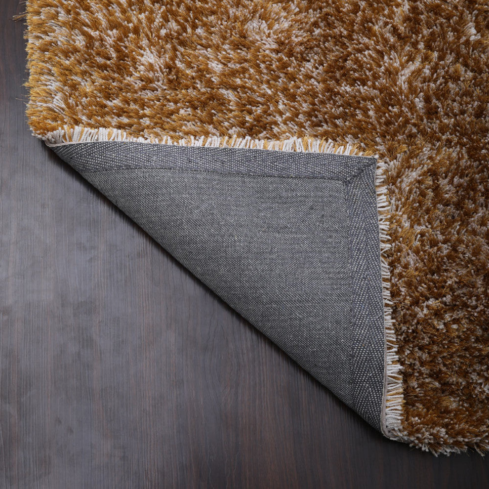 HAND TUFTED SHAG POLYESTER ECO-FRIENDLY AREA RUGS -  Gold  Color, Solid Design