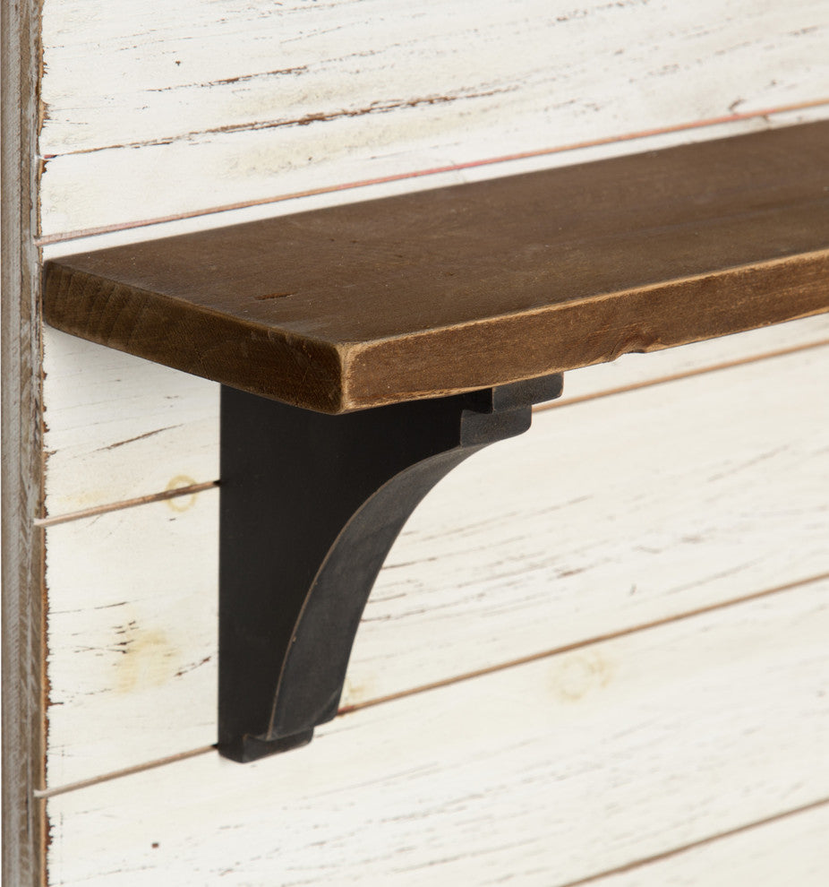 Kate and Laurel Jeran Wood Wall Shelf With 3 Hooks, White