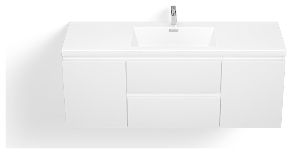Beacon Bath Vanity, High Gloss White, 60", Single Sink, Wall Mount