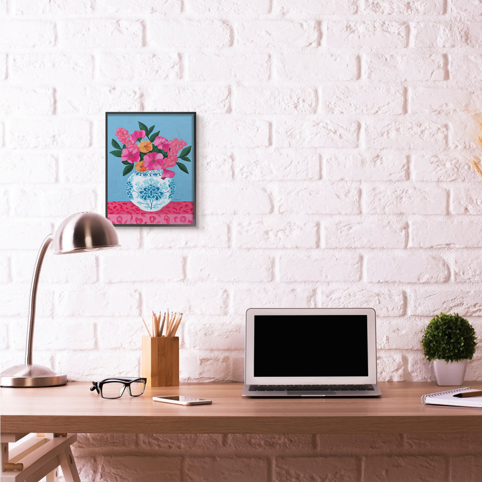 Flower Vase Pink Blue Painting, 11"x14"
