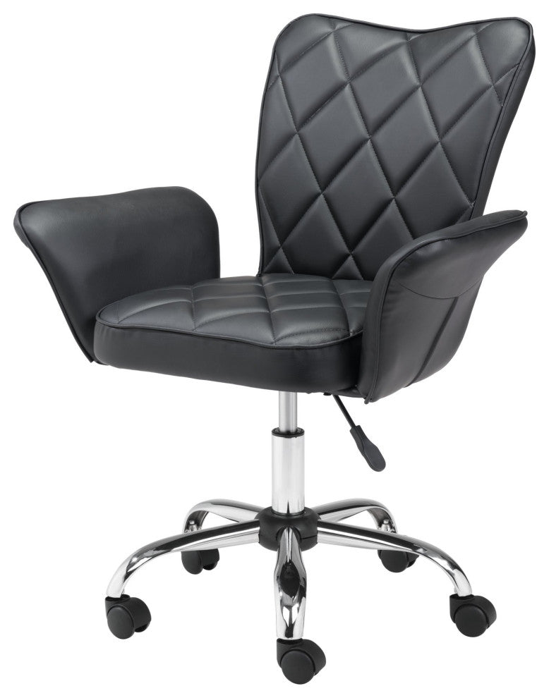 Computer Chair, Faux Vinyl Leather, Steel, Black, Chrome, Home Business Office