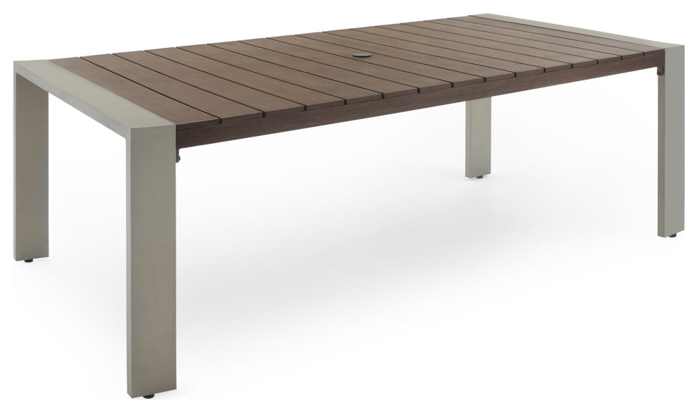 Milo Espresso 9 Piece Sunbrella Outdoor Patio Dining Set, Sunset Red