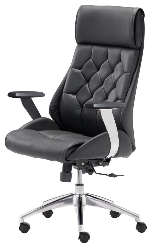 Computer Chair, Faux Vinyl Leather, Steel, Black, Silver, Home Business Office