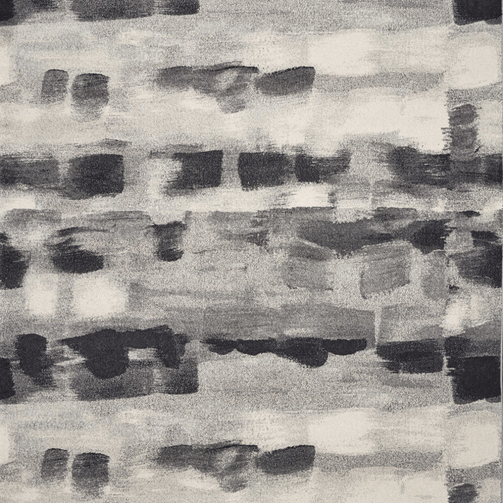 8'X11' Shades Of Grey Machine Woven Abstract Brushstroke Indoor Area Rug