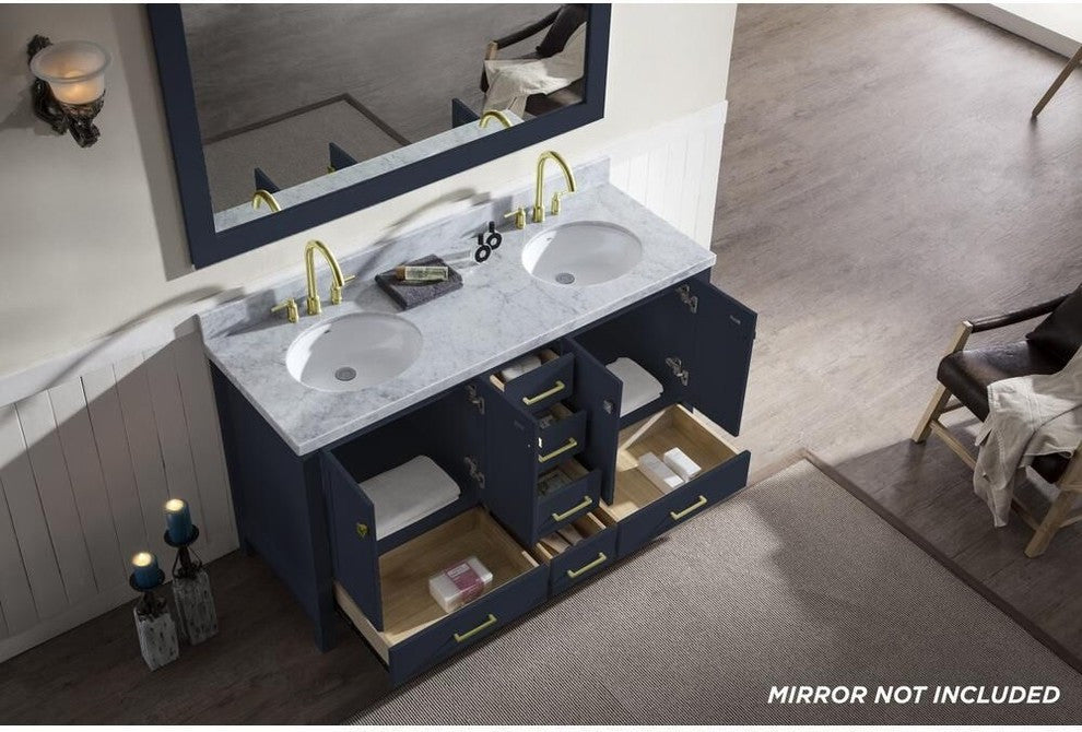Ariel Cambridge 61" Double Vanity, Midnight Blue, Oval Sink No Mirror