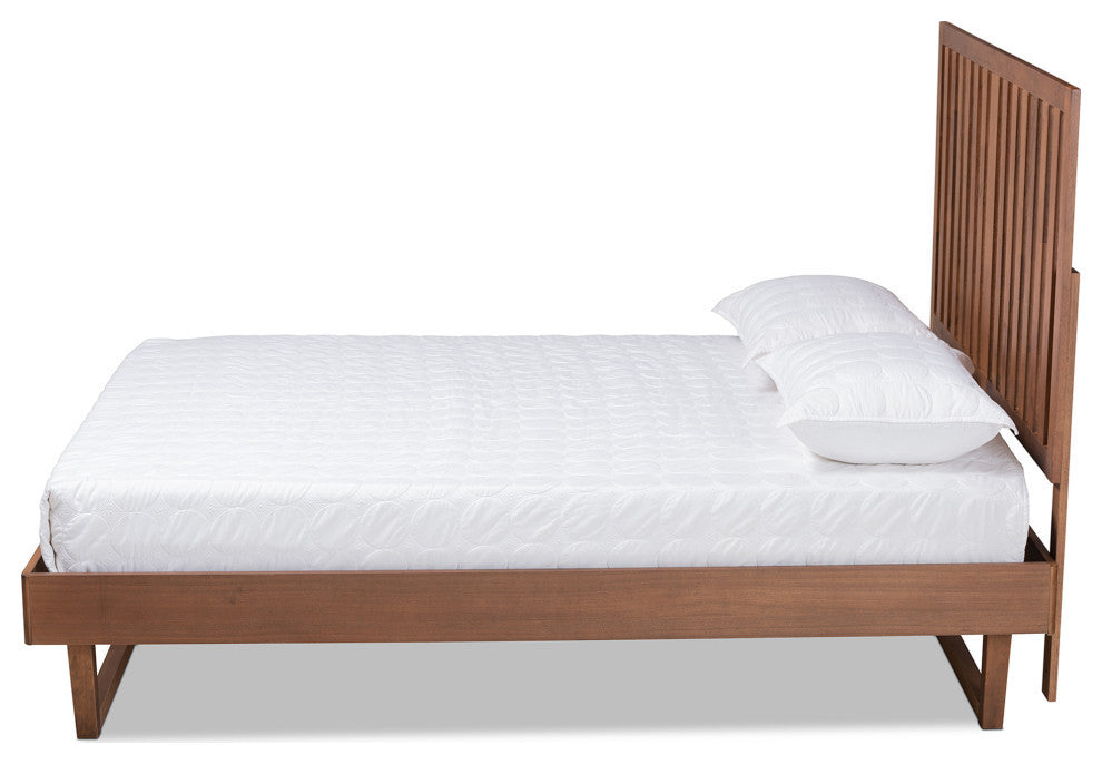 Dionne Modern Farmhouse Walnut Effect Platform Bed, Full
