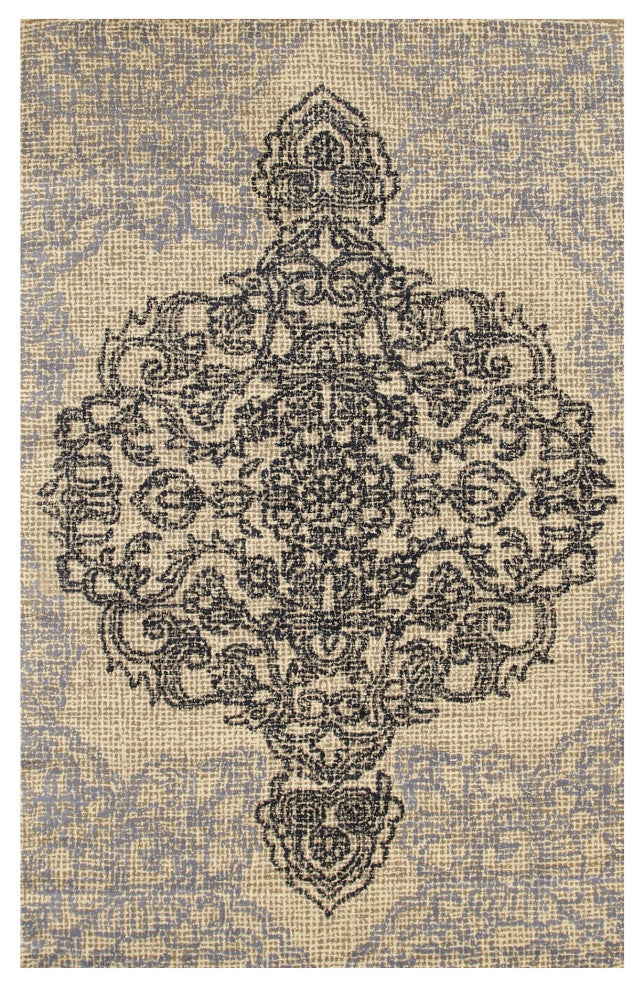 EORC Ivory Hand-Tufted Wool Bohemian Medallion Rug 7'9x9'9