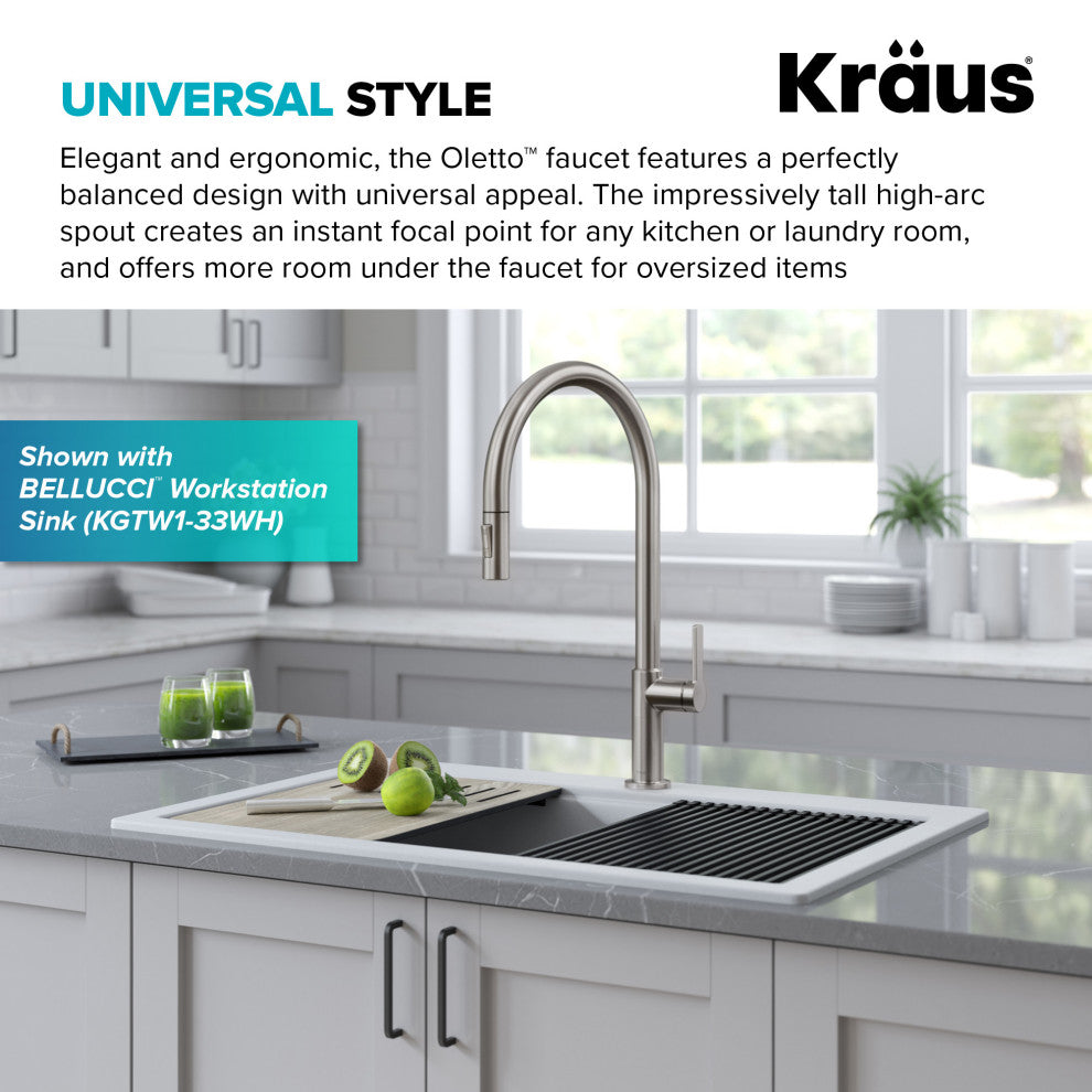 Oletto Pull-Down 1-Hole Kitchen Faucet, Spot Free Stainless Steel