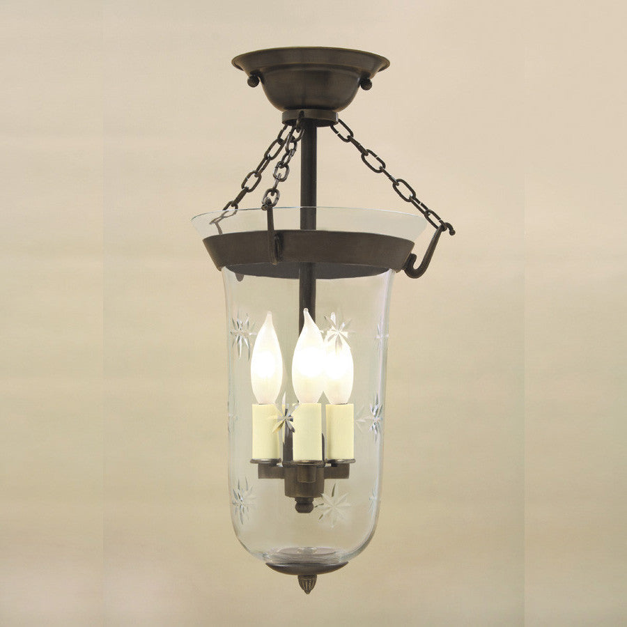 Semi Flush Elongated Bell Jar Lantern With Star Glass