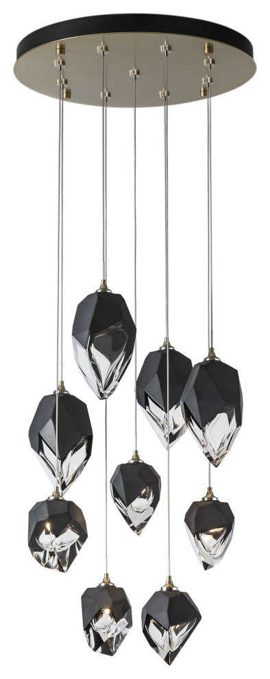 Chrysalis 9-Light Mixed Crystal Pendant Modern Brass Finish- Long, Black Crystal