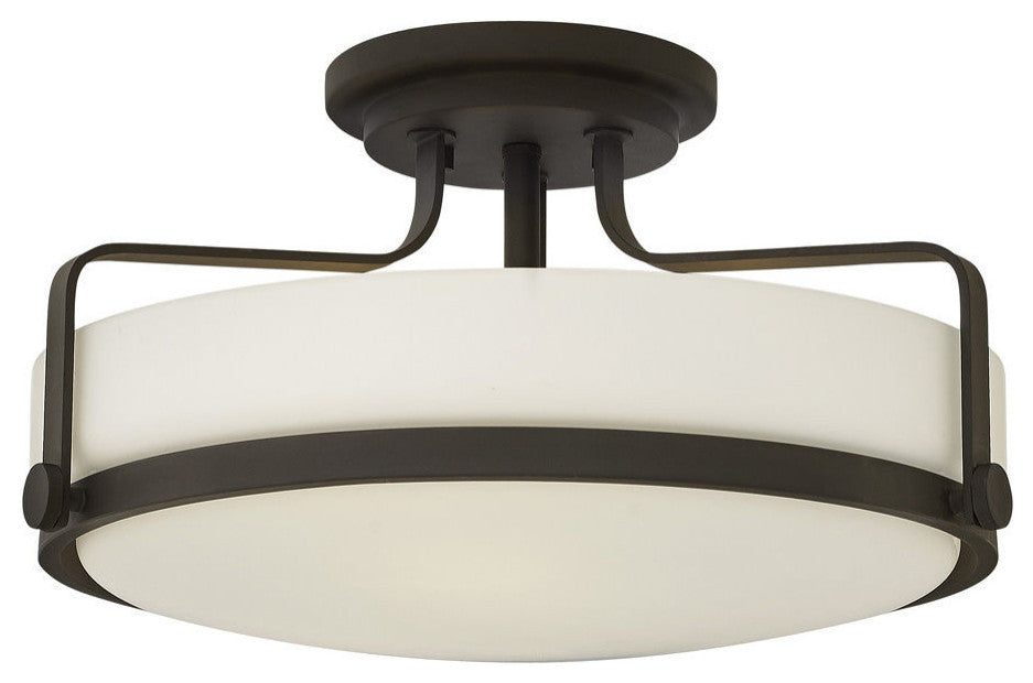 Hinkley Harper 18" Large Semi-Flush Ceiling Light, Oil Rubbed Bronze+Etched Opal