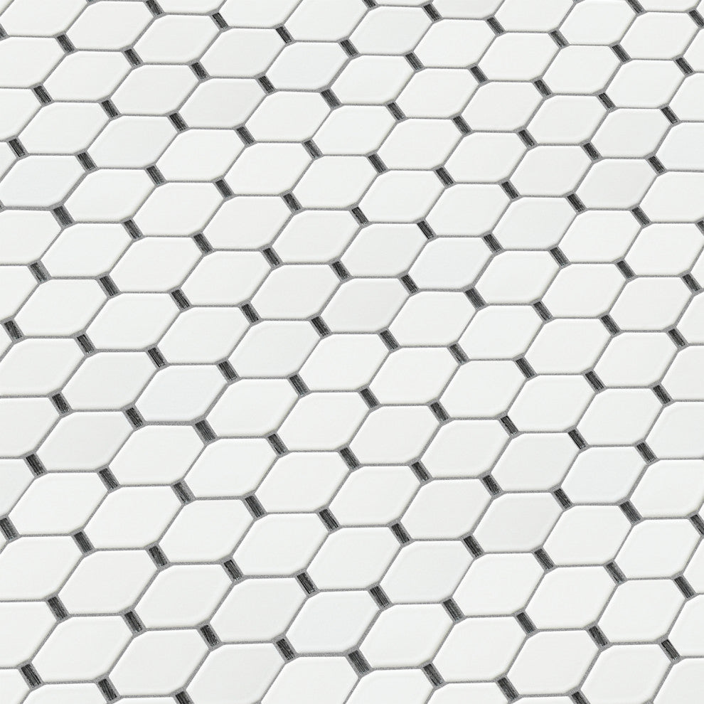 Badajoz 11.5x10.94, Honeycomb Glass Mosaic Tile, White/Black, Box of 11