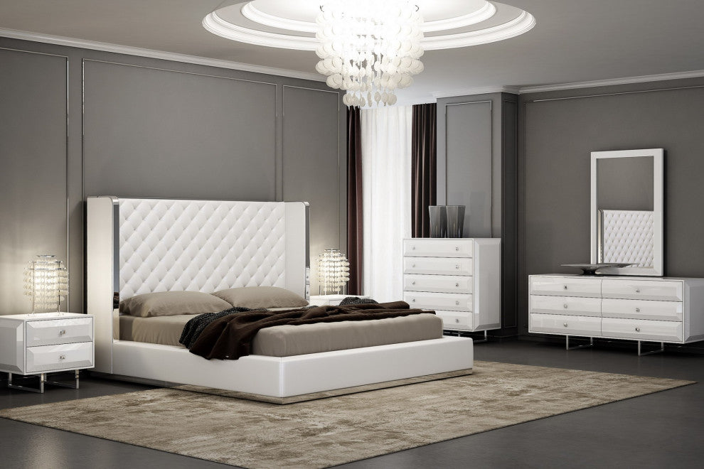 HomeRoots 60" X 91" X 91" White Faux Leather Bed King