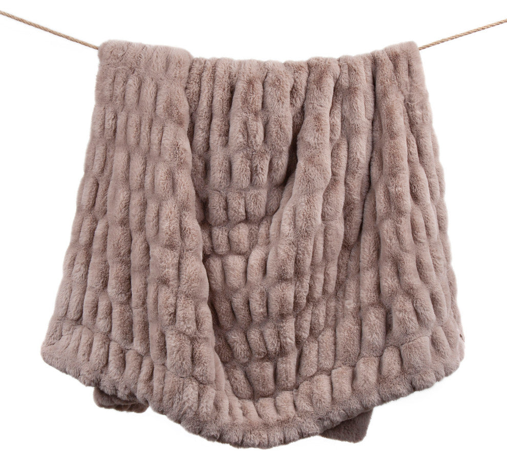 Ruched Rabbit Double-Sided Faux Fur Throw Blanket, Blush, 50"x80"
