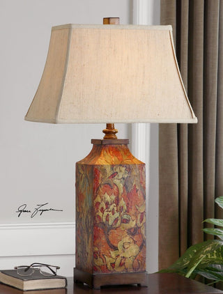 Boutique Distressed Wood Floral Table Lamp