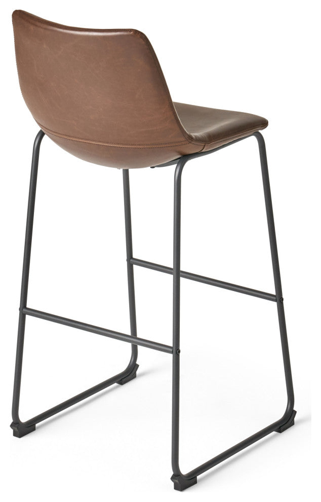 GDF Studio Central Vintage Brown Faux Leather Bar Stool, Set of 2, Brown, Pu