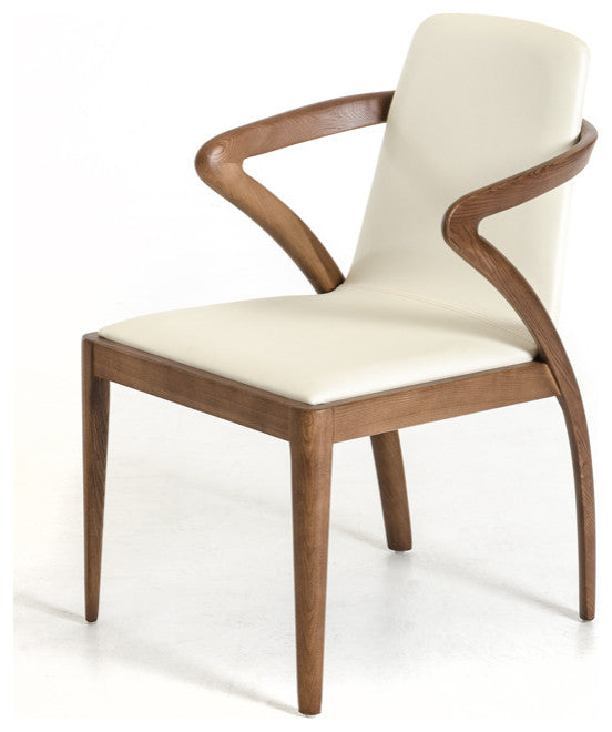 Mod Walnut Wood and Cream Faux Dining Chair