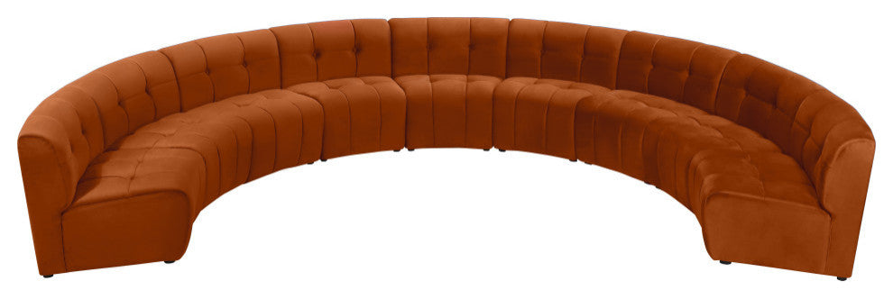 Limitless Velvet Upholstered 9-Piece Modular Sectional, Cognac