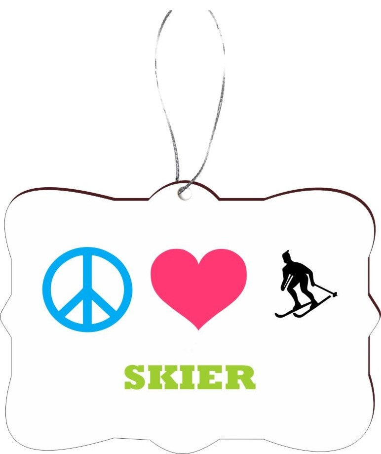 Peace Love Skier Design Rectangle Christmas Tree Ornament