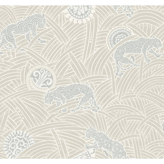 Tibetan Tigers Wallpaper, Cream, Gray, White