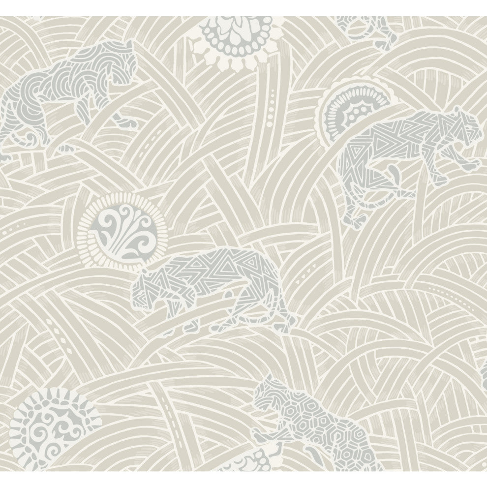 Tibetan Tigers Wallpaper, Cream, Gray, White