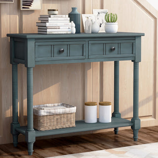 Console Table with Two Drawers and Bottom Shelf, Navy