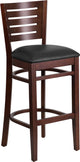 Darby Series Slat Back Walnut Wood Restaurant Barstool, Black Vinyl Seat