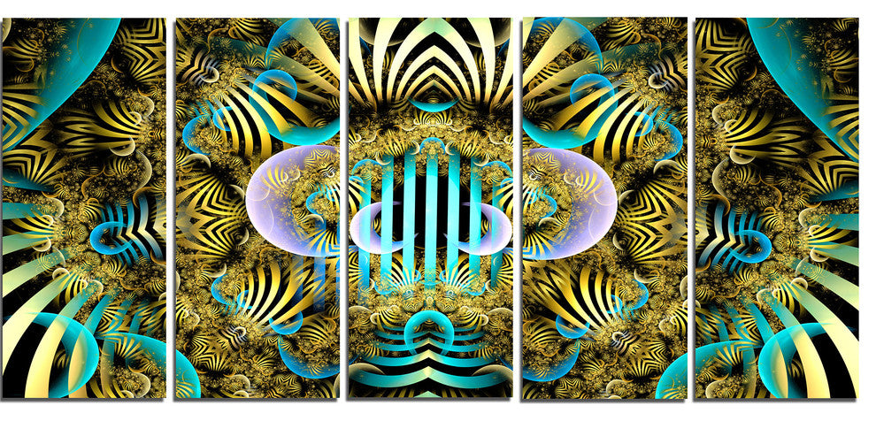 Magical Fairy Pattern Brown, Abstract Art on Canvas, 60"x28", 5 Panels